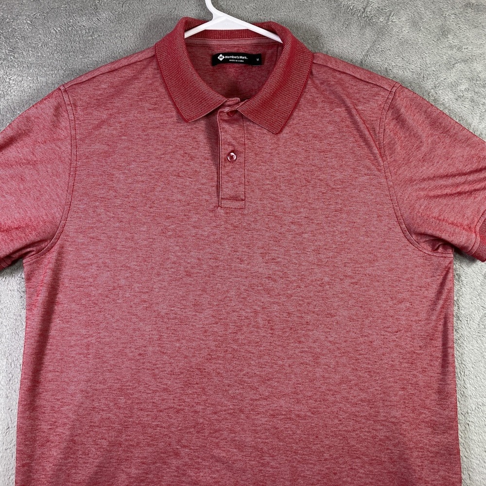 Members Mark Polo Shirt Adult Medium Red Pima Cotton Blend Preppy Casual Comfort - Picture 2 of 12